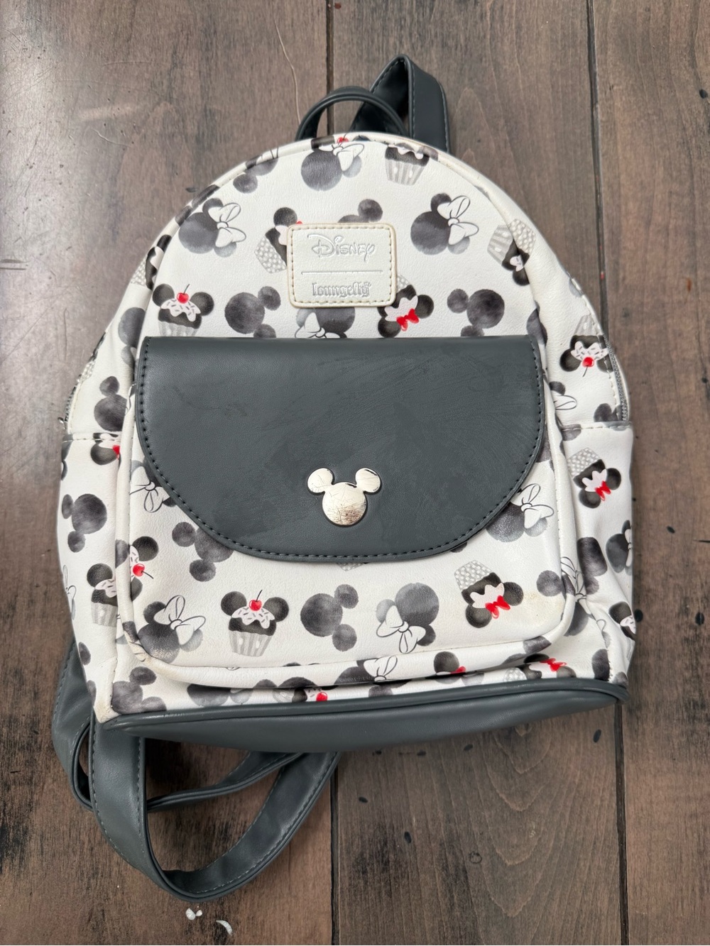 Loungefly White & Gray Minnie Cupcake Pattern Kids Backpack